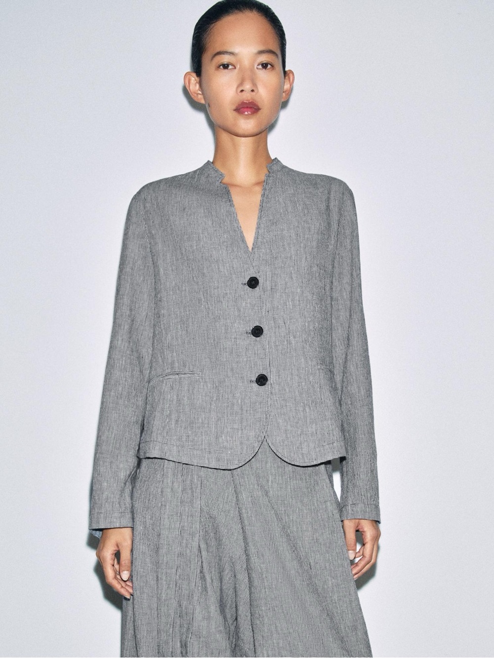 NWT Zara Houndstooth Linen Blend Blazer ZW Collection in Blue / White - M